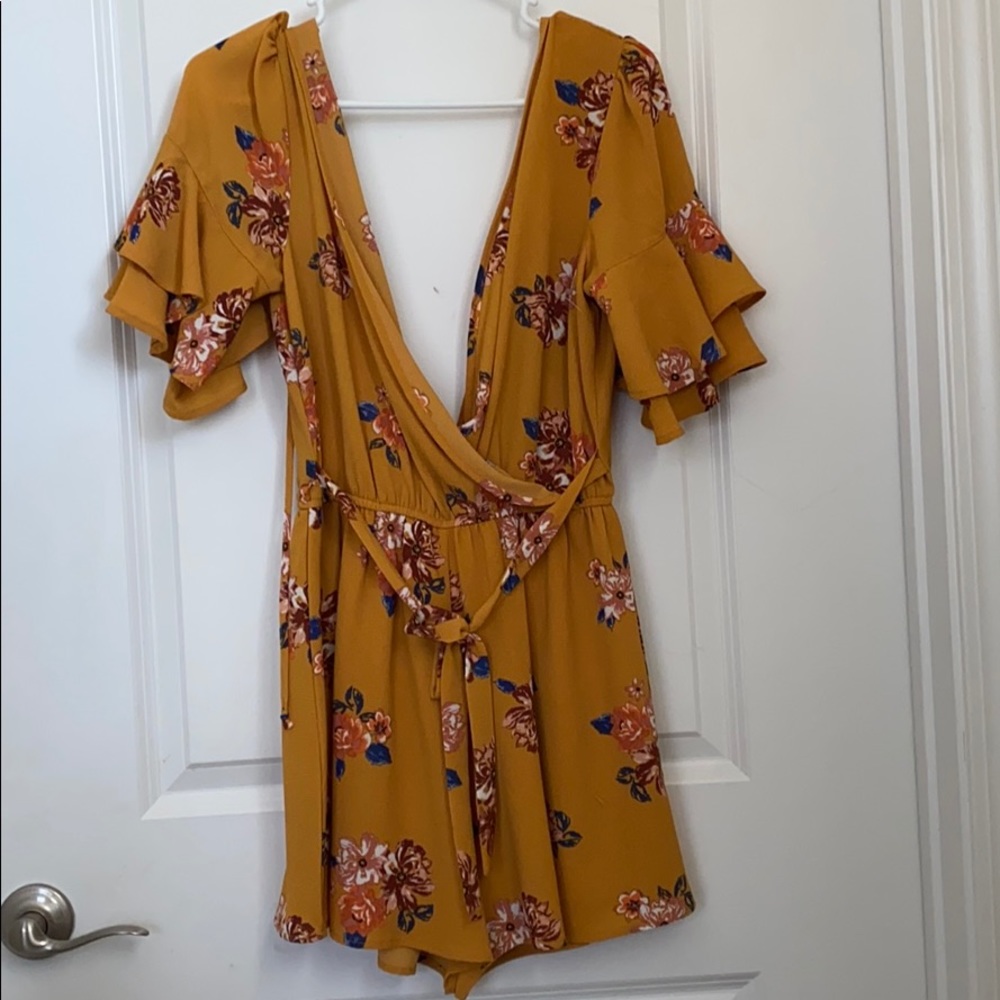 Mustard yellow floral romper